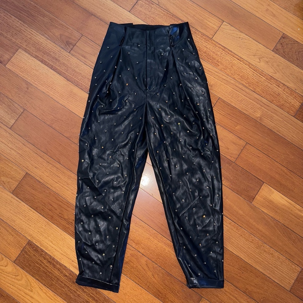 Liu Jo Milano faux leather Black Pants with Stud Accents high waist size 38 EU - Picture 2 of 13